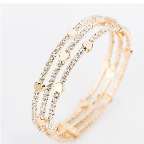 Bangle - Beautiful Hearts and Rhinestone Bangle - Picture 4 of 4